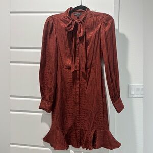 Elegant Rust Dress with Bow Detail
